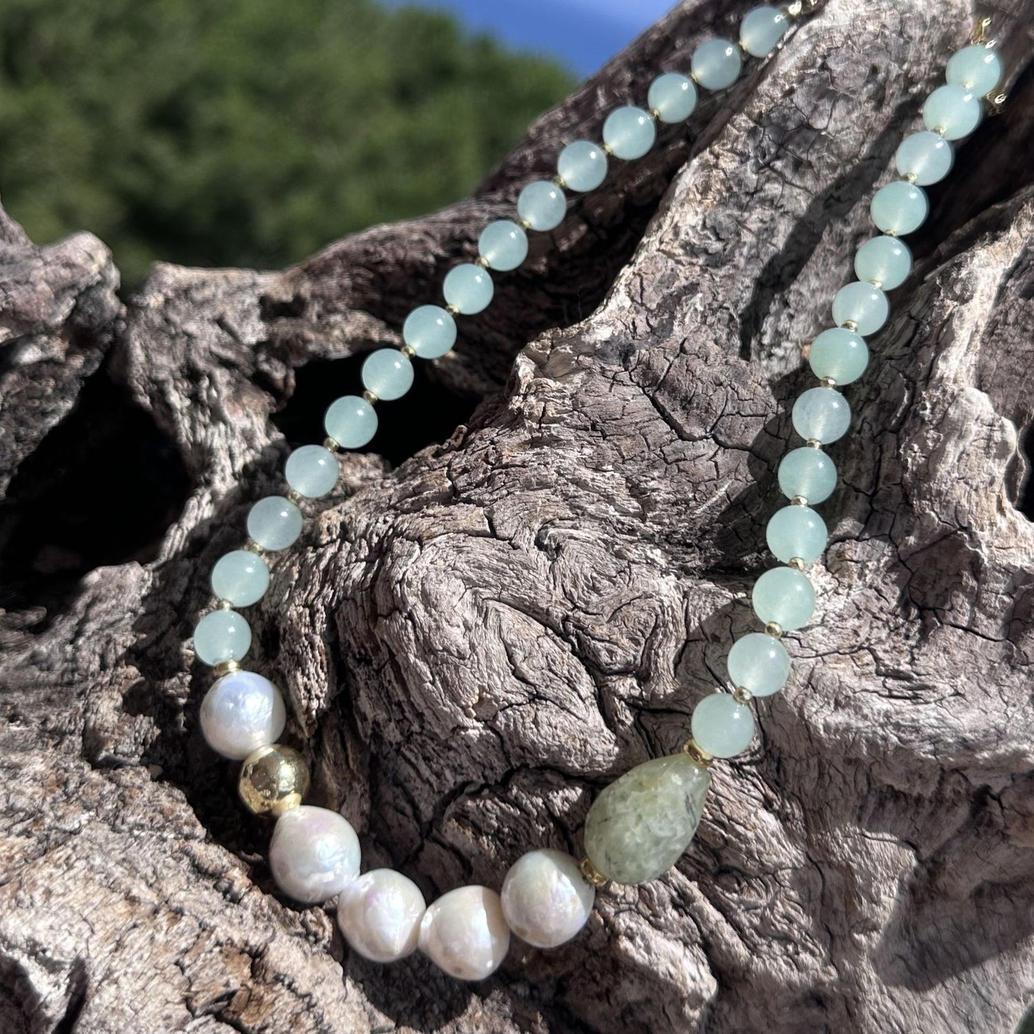 Collana in giada verde e perle-Kikilia