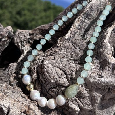 Collana in giada verde e perle-Kikilia