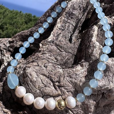 Collana in giada azzurra e perle-Kikilia