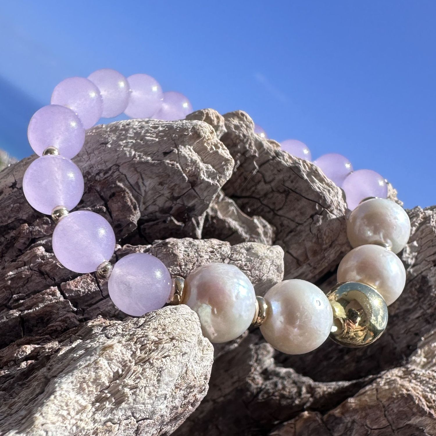 Bracciale in giada lilla e perle-Kikilia