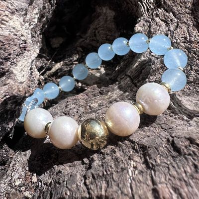 Bracciale in giada azzurra e perle-Kikilia