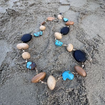 Collana in turchese,lava nera e legno-Ventura Collana in turchese,lava nera e legno-Ventura