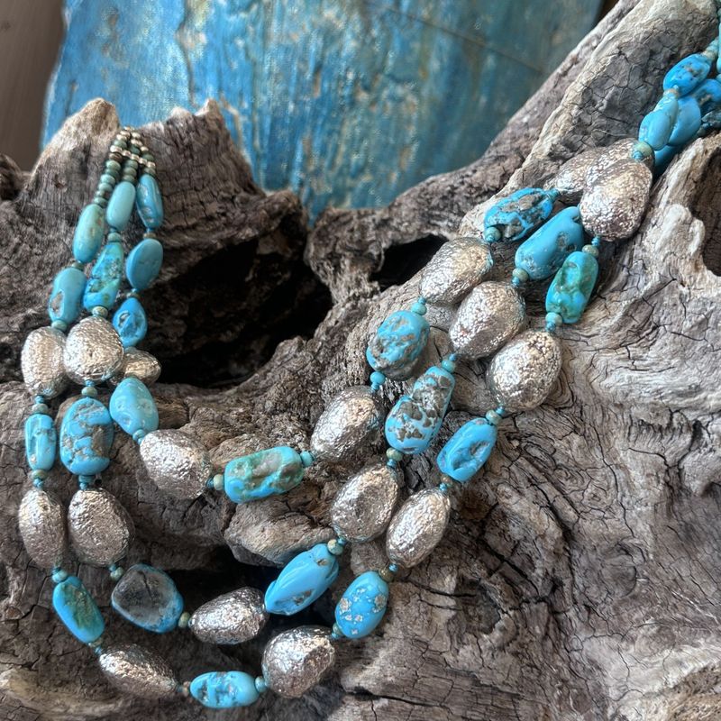 Collana sassi di turchese e argento-Carola