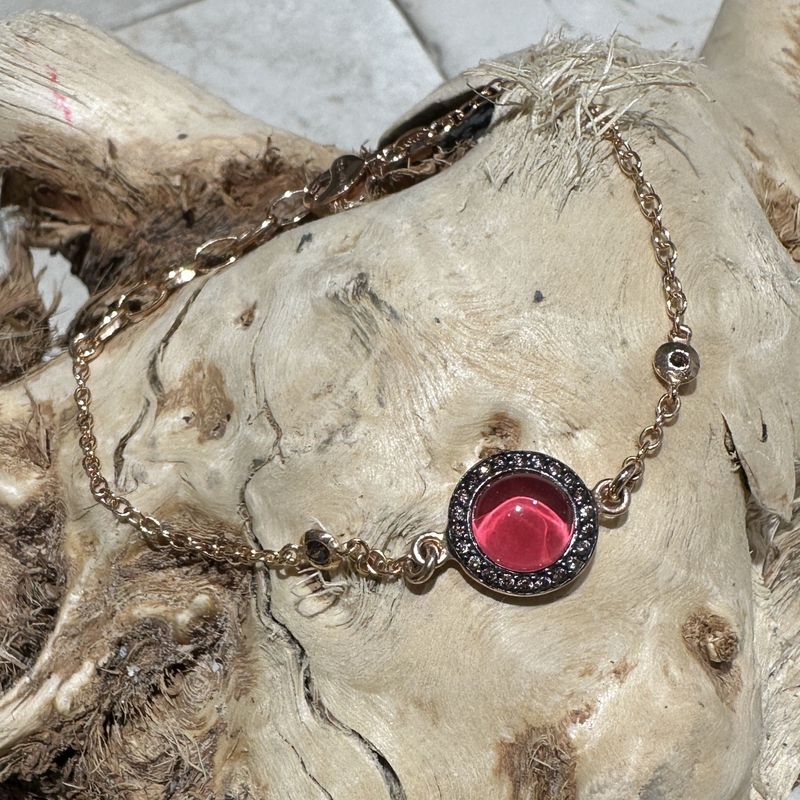 Bracciale in argento rosè con quarzo idrotermale ciliegia e zirconi brown-Lucos