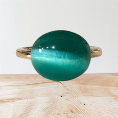 Anello in argento rosa con quarzo idrotermale cabochon verde-Lucos