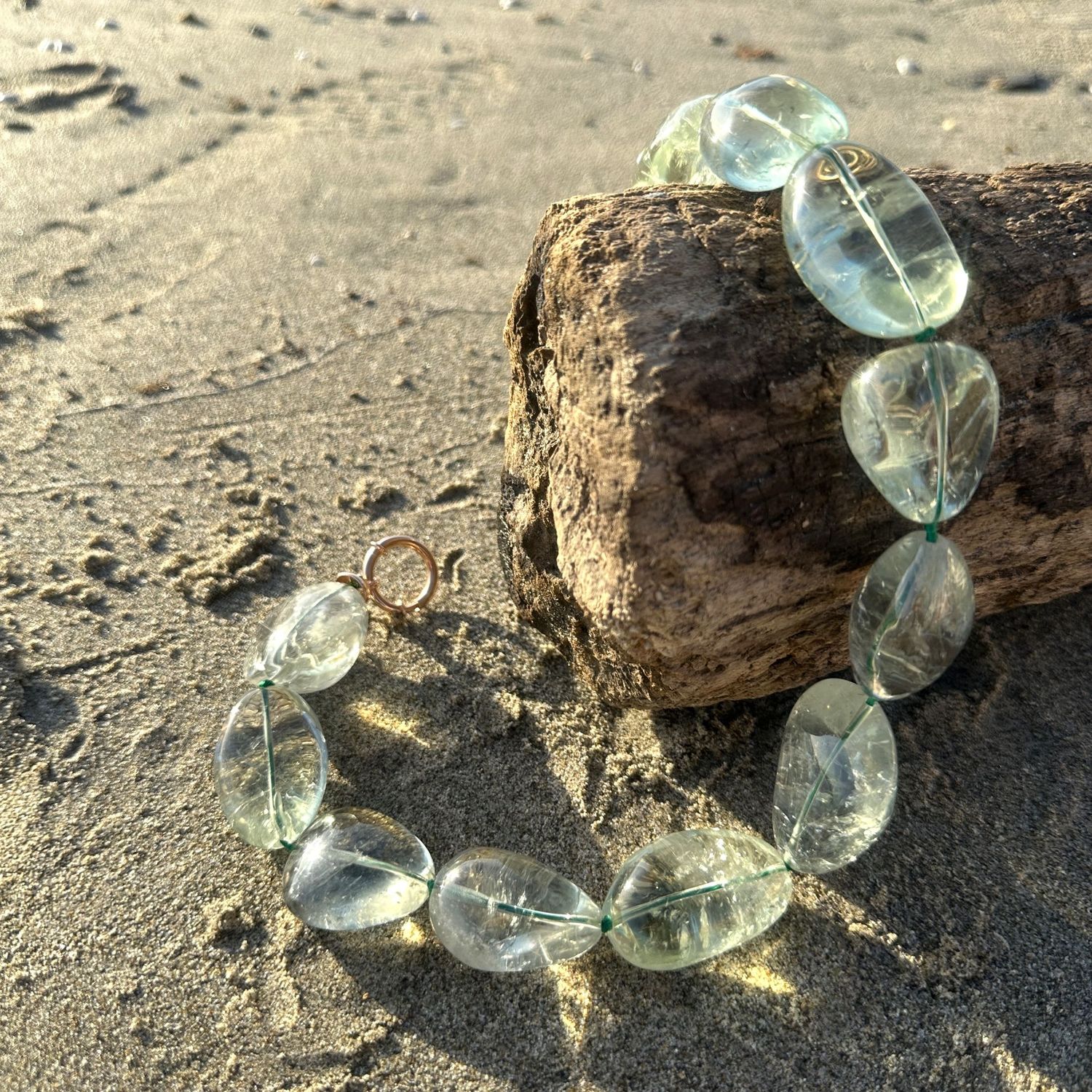 Collana sassi in ametista verde con moschettone in argento rosa-Genny