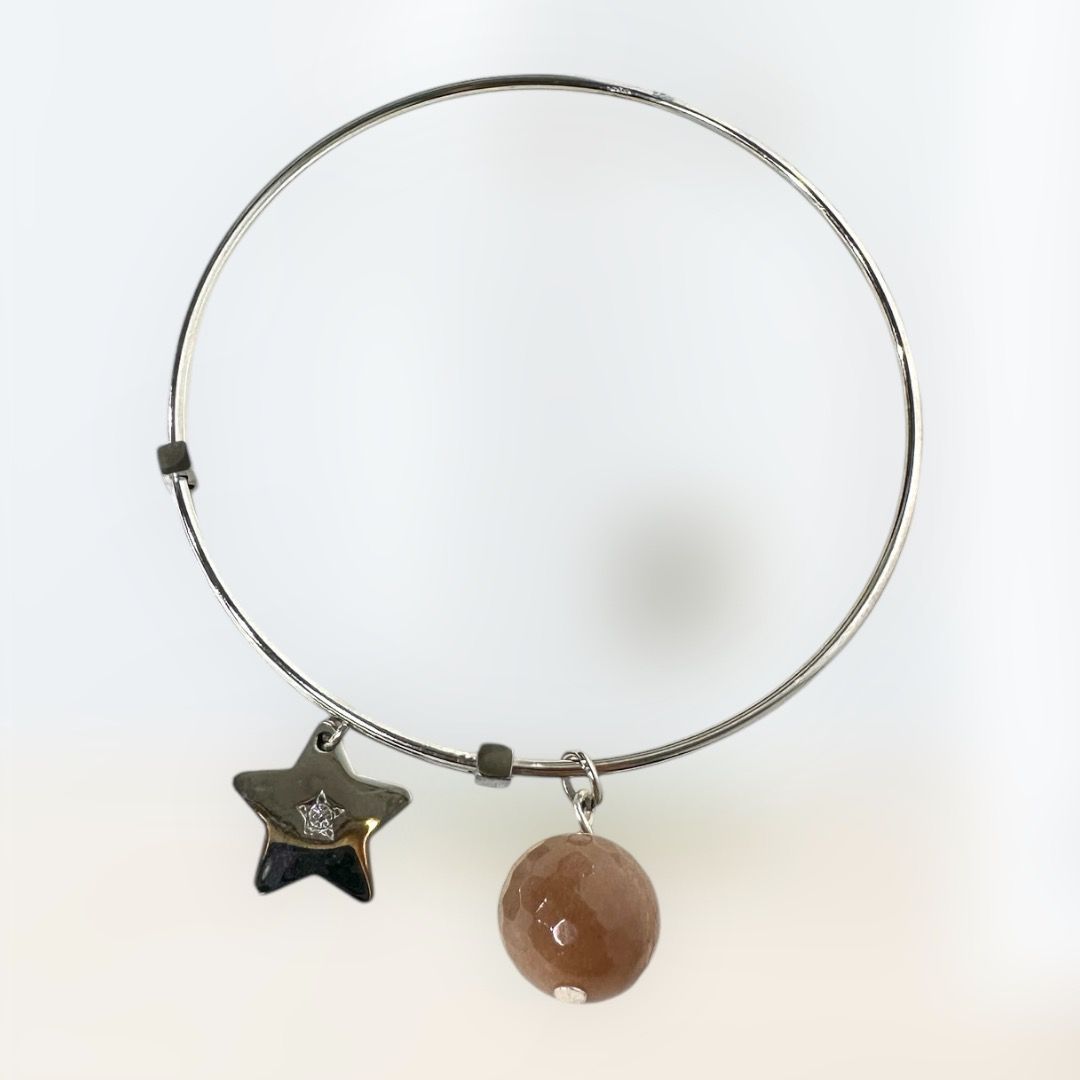 Bracciale rigido in acciaio 'Cancro' con pietra della luna-Ventura Gioielli