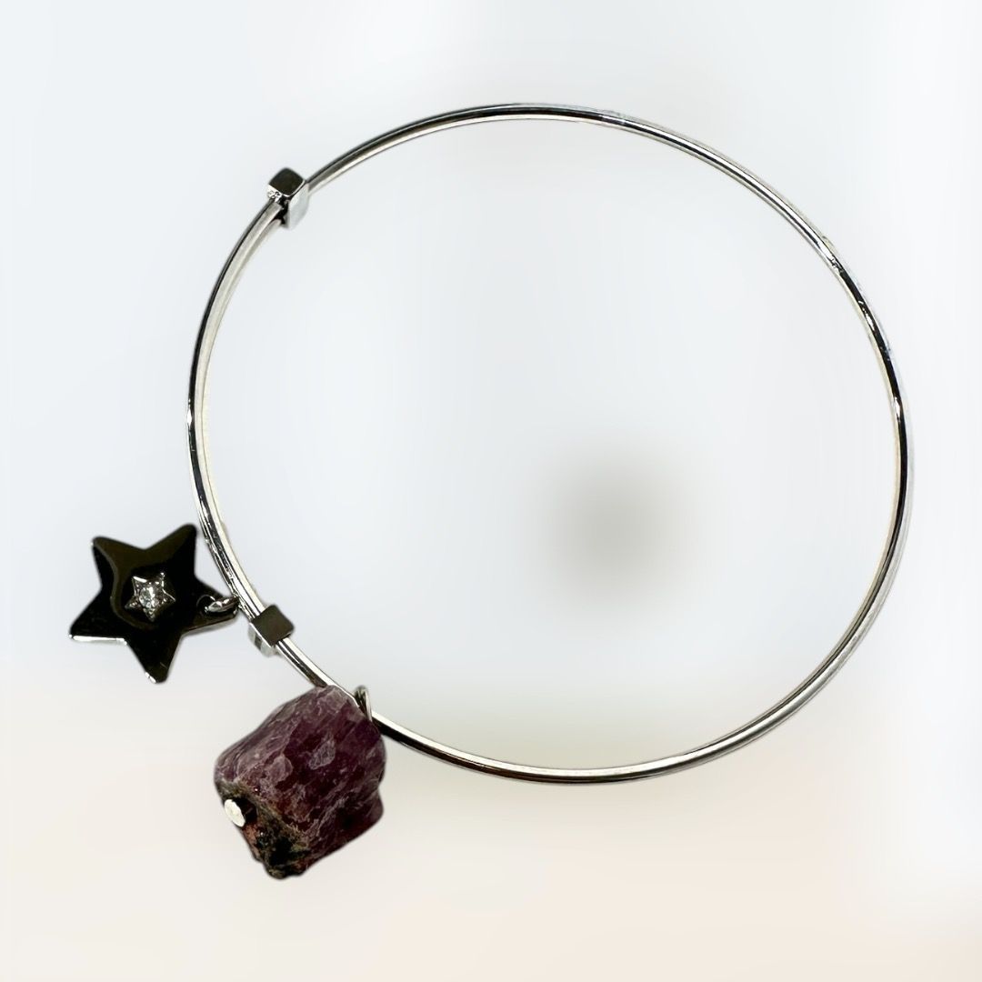 Bracciale rigido in acciaio 'Gemelli' con fluorite