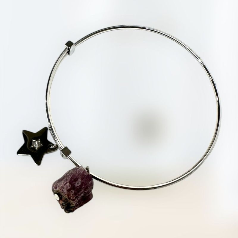 Bracciale rigido in acciaio 'Gemelli' con fluorite