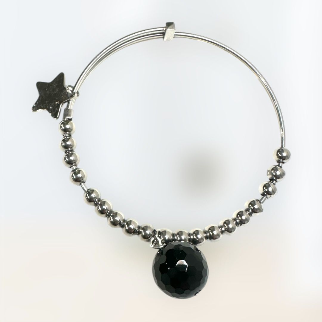 Bracciale rigido in acciaio 'Capricorno' con onice