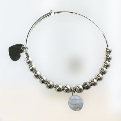 Bracciale rigido in acciaio 'Bilancia' con calcedonio-Ventura Gioielli