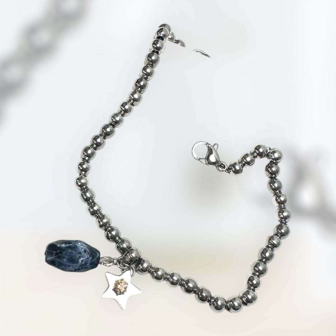 Bracciale in acciaio 'Pesci' con sodalite