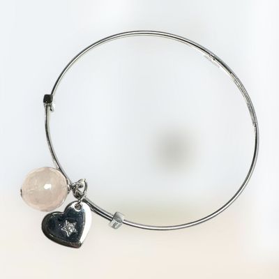 Bracciale rigido in acciaio 'Vergine' con quarzo rosa-Ventura Gioielli