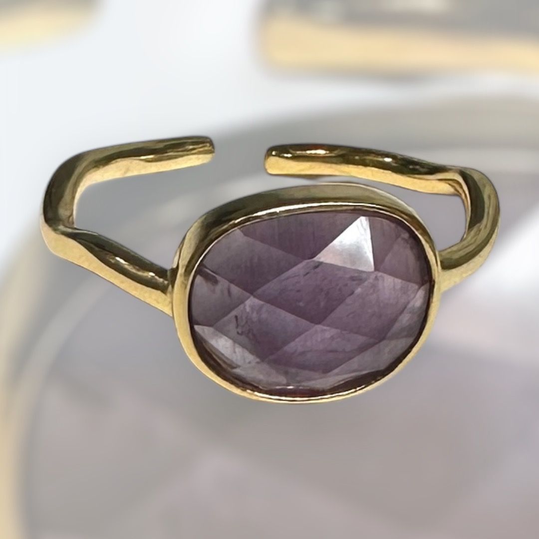 Anello in argento bagnato oro con ametista briolè-Esoterix Import