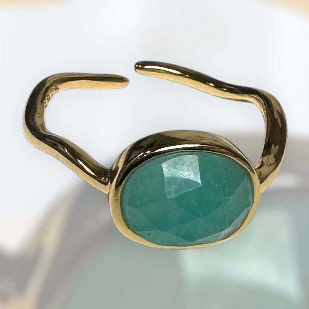 Anello in argento placcato oro e amazzonite briolè