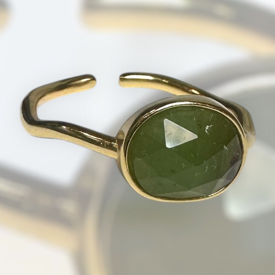 Anello in argento placcato oro con giada-Esoterix Import