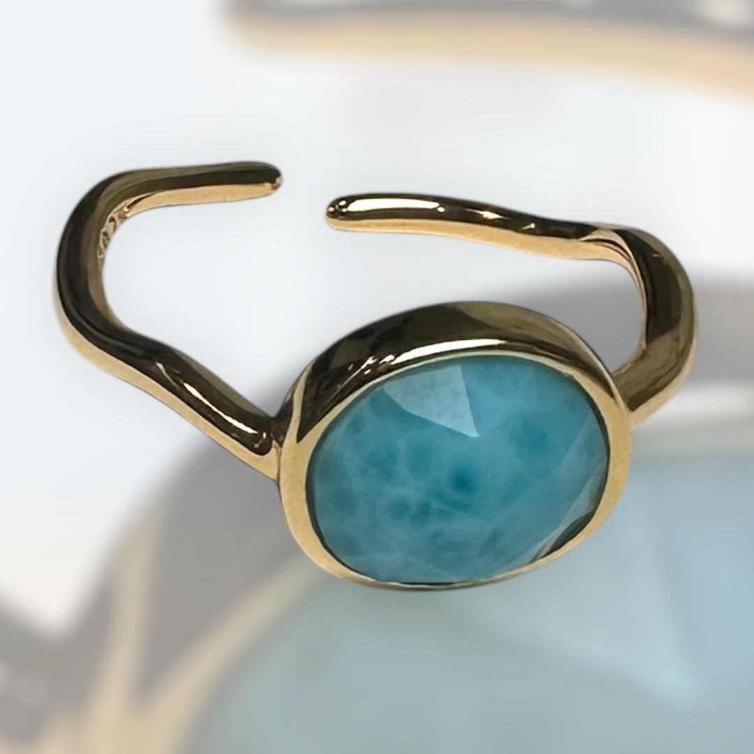 Anello in argento placcato oro con larimar briolè-Esoterix Import