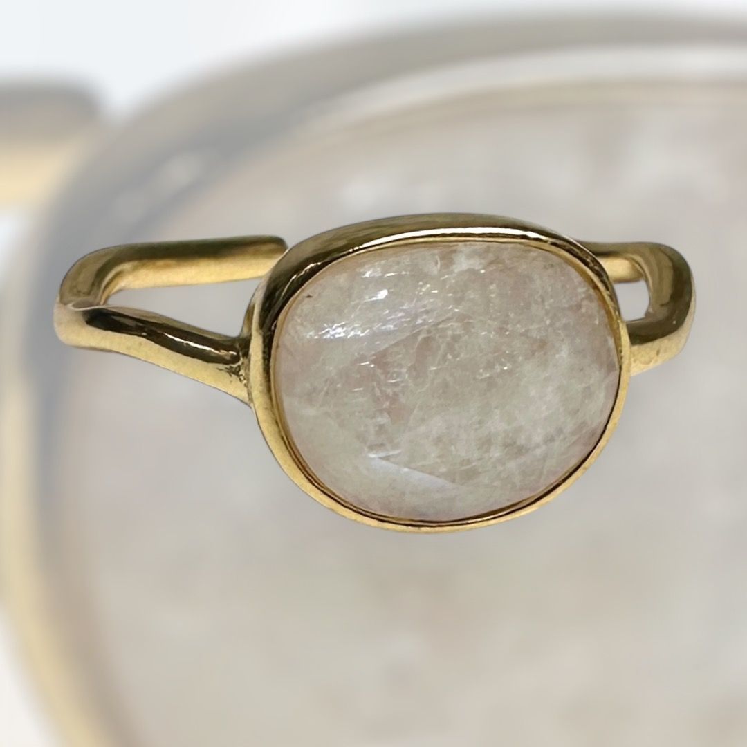 Anello placcato oro con pietra della luna briolè-Esoterix  Import