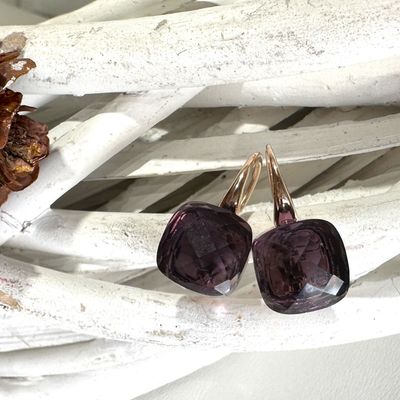 Orecchini monachella in argento rosa e quarzo idrotermale viola-Lucos