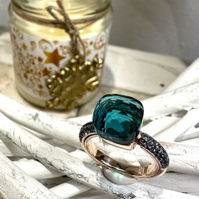 Anello in argento rosa con quarzo idrotermale tinta ottanio-Lucos Anello in argento rosa con quarzo idrotermale tinta ottanio-Lucos