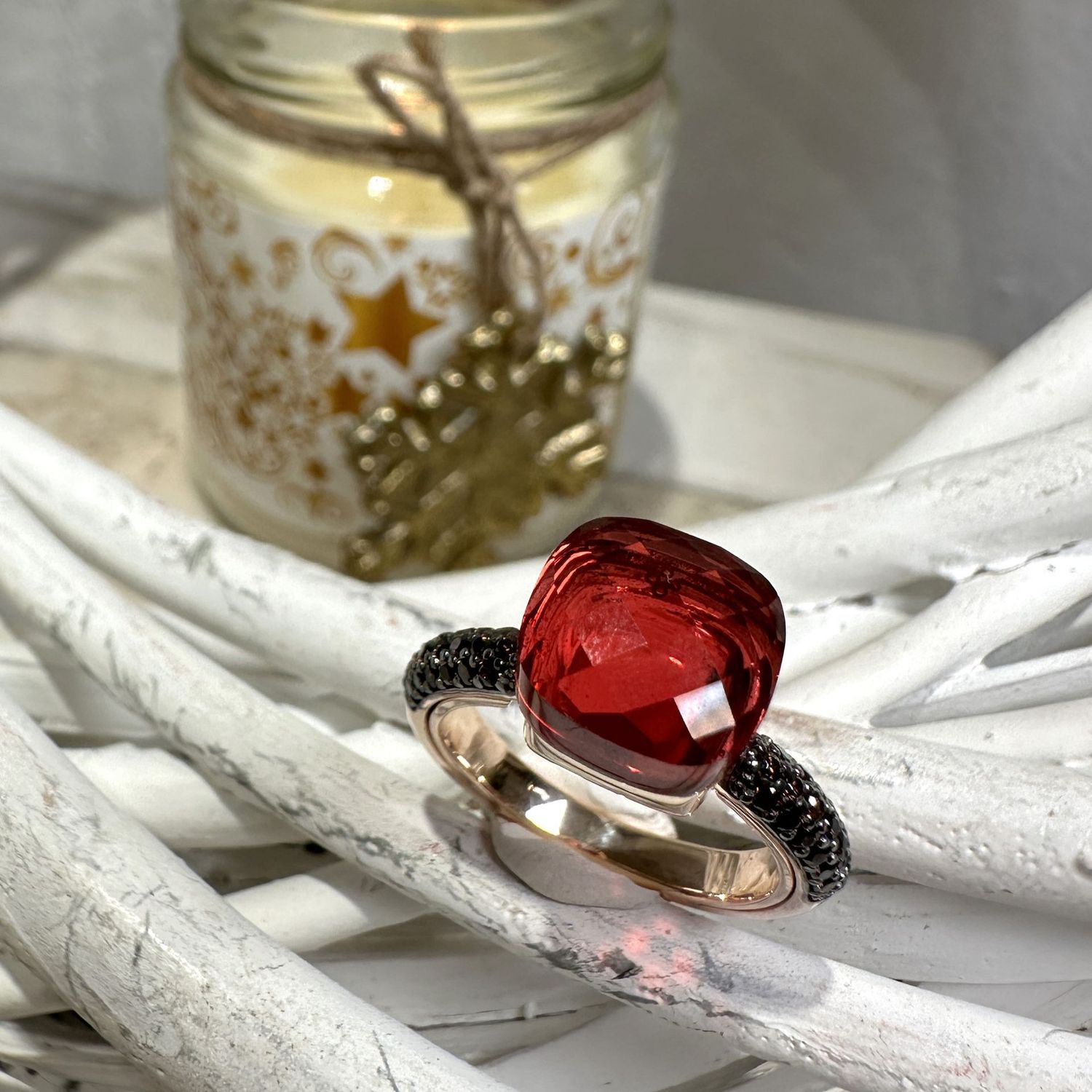 Anello in argento rosa con quarzo idrotermale rosso-Lucos