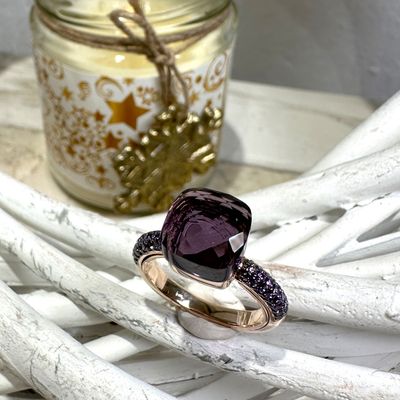 Anello in argento rosa con quarzo idrotermale viola-Lucos