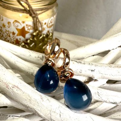 Orecchini in argento rosa con quarzo idrotermale cabochon a goccia tinta blu london -Lucos