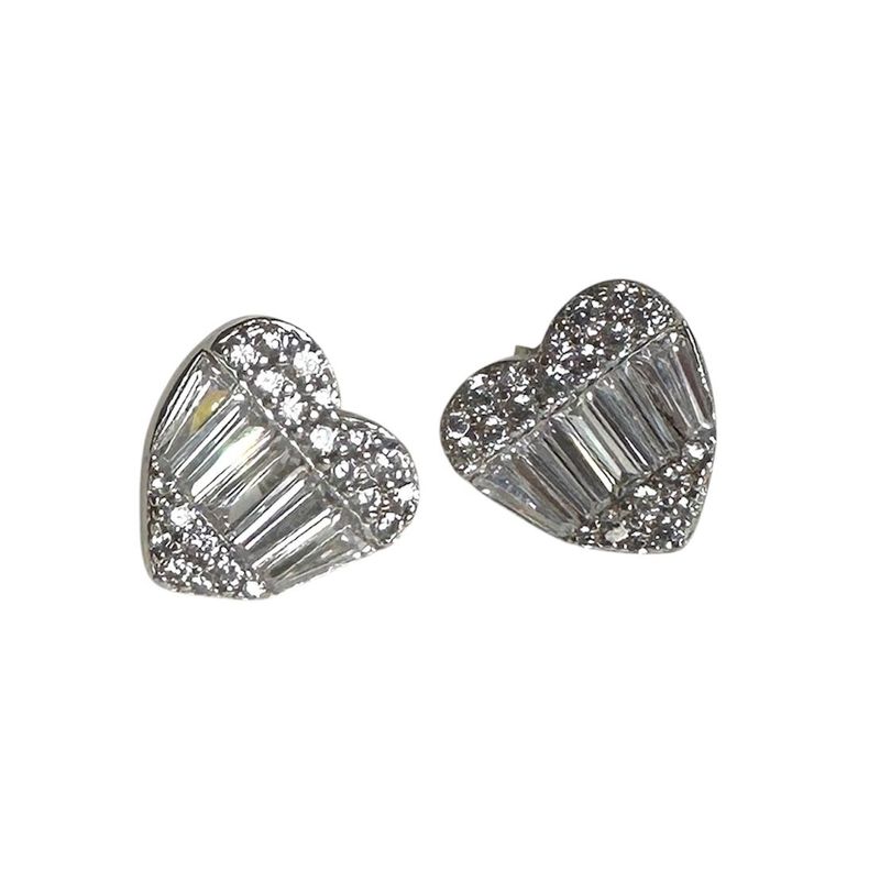 Orecchini bottone a cuore in zirconi su argento-Cuori Milano Orecchini bottone a cuore in zirconi su argento-Cuori Milano