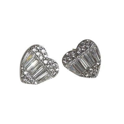 Orecchini bottone a cuore in zirconi su argento-Cuori Milano