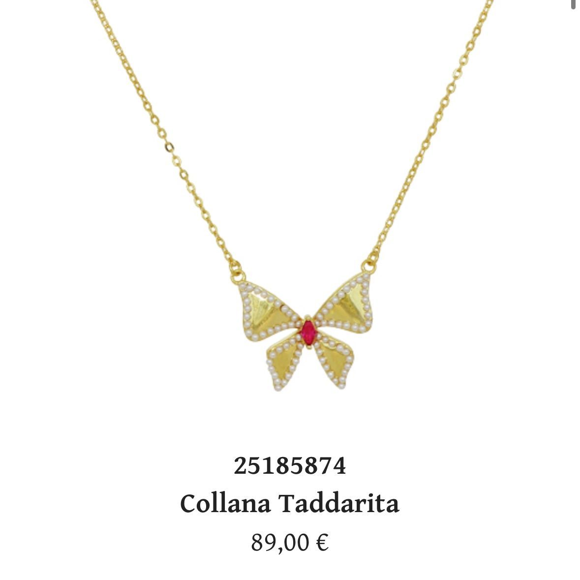 Collana Taddarita in argento bagnato oro con ciondolo farfalla con perline e zircone rosso-Cuori Milano