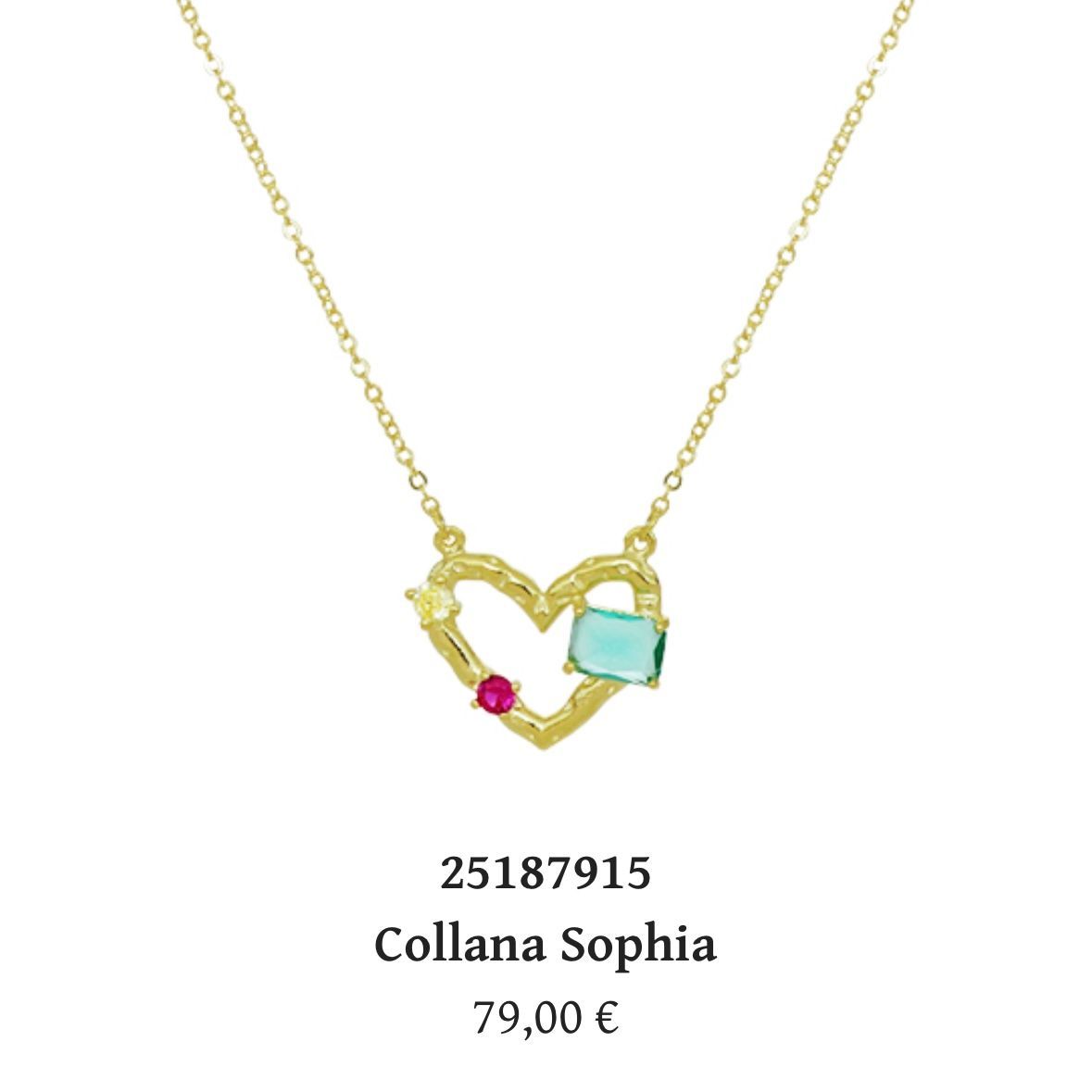 Collana  Sophia in argento bagnato oro con ciondolo cuore con zirconi colorati-Cuori Milano