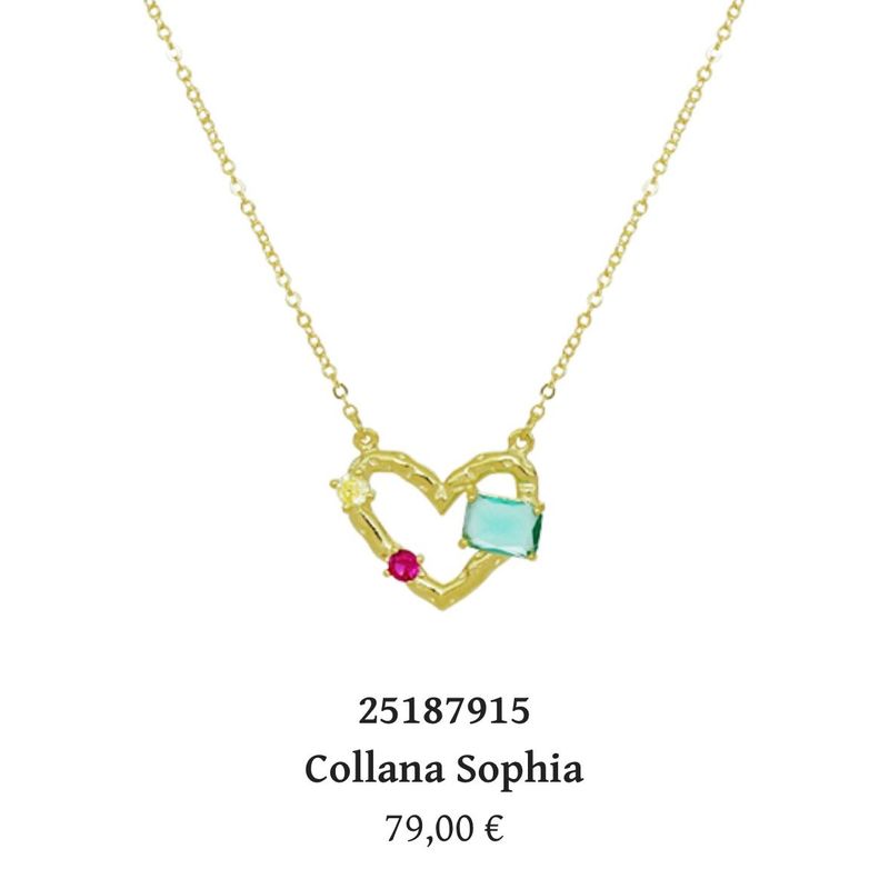 Collana  Sophia in argento bagnato oro con ciondolo cuore con zirconi colorati-Cuori Milano
