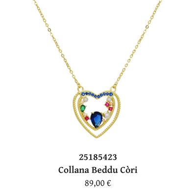 Collana Beddu Cori in argento bagnato oro con ciondolo cuore e zirconi colorati-Cuori Milano