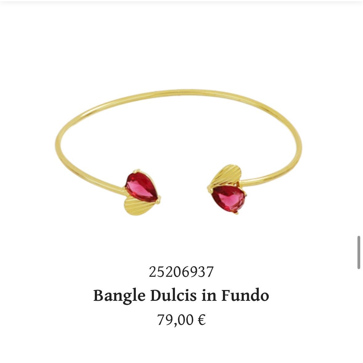 Braccialetto rigido Dulcis in fundo, cuori in argento bagnato oro e zirconi rossi-Cuori Milano