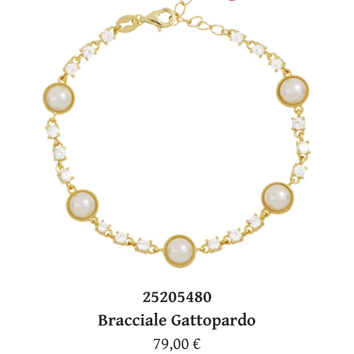 Bracciale Gattopardo,in argento placcato oro e perle sintetiche e zirconi-Cuori Milano