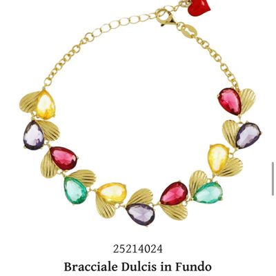 Bracciale Dulcis in Fundo, cuori in argento bagnato oro e zirconi colorati-Cuori Milano