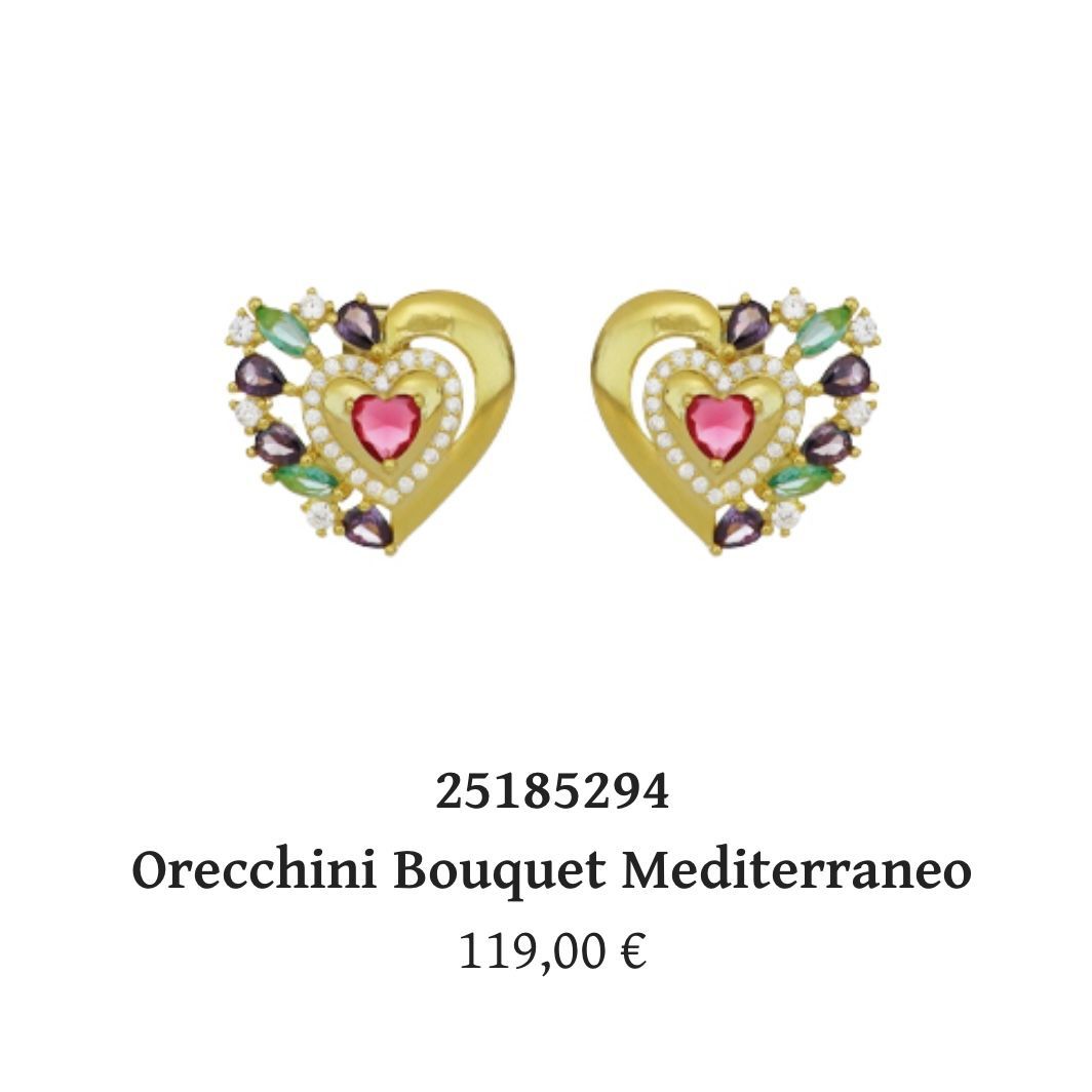 Orecchini Bouquet Mediterraneo, cuore in argento bagnato oro e zirconi colorati -Cuori Milano