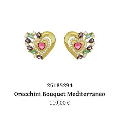 Orecchini Bouquet Mediterraneo, cuore in argento bagnato oro e zirconi colorati -Cuori Milano