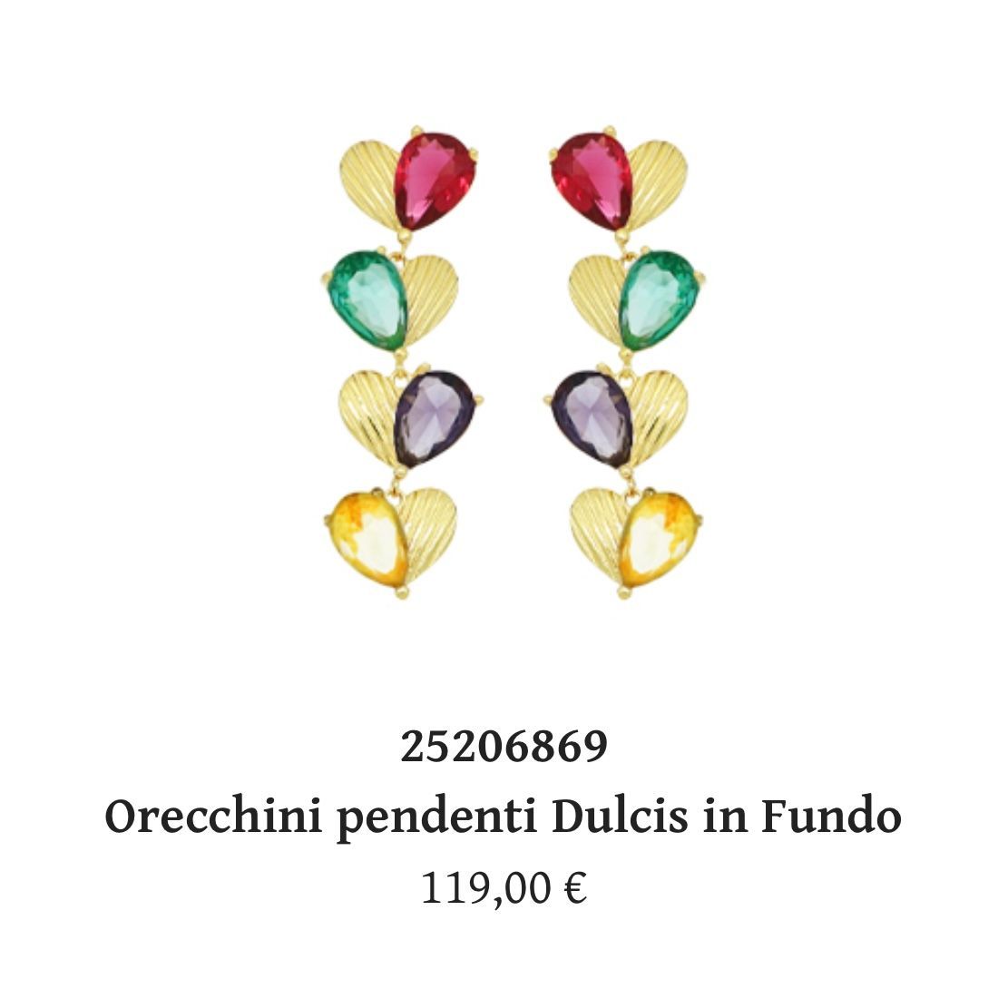 Orecchini pendenti Dulcis in fundo,cuori in argento bagnato oro e zirconi-Cuori Milano