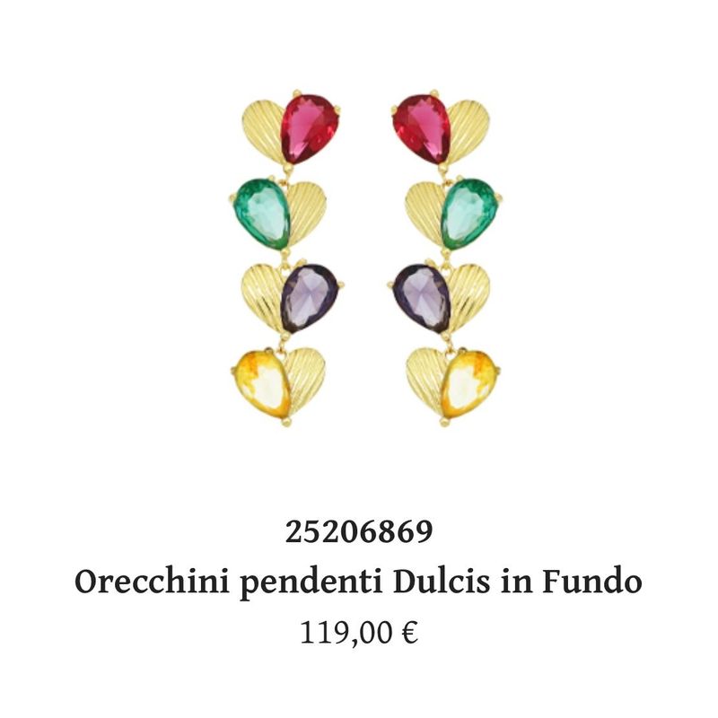 Orecchini pendenti Dulcis in fundo,cuori in argento bagnato oro e zirconi-Cuori Milano