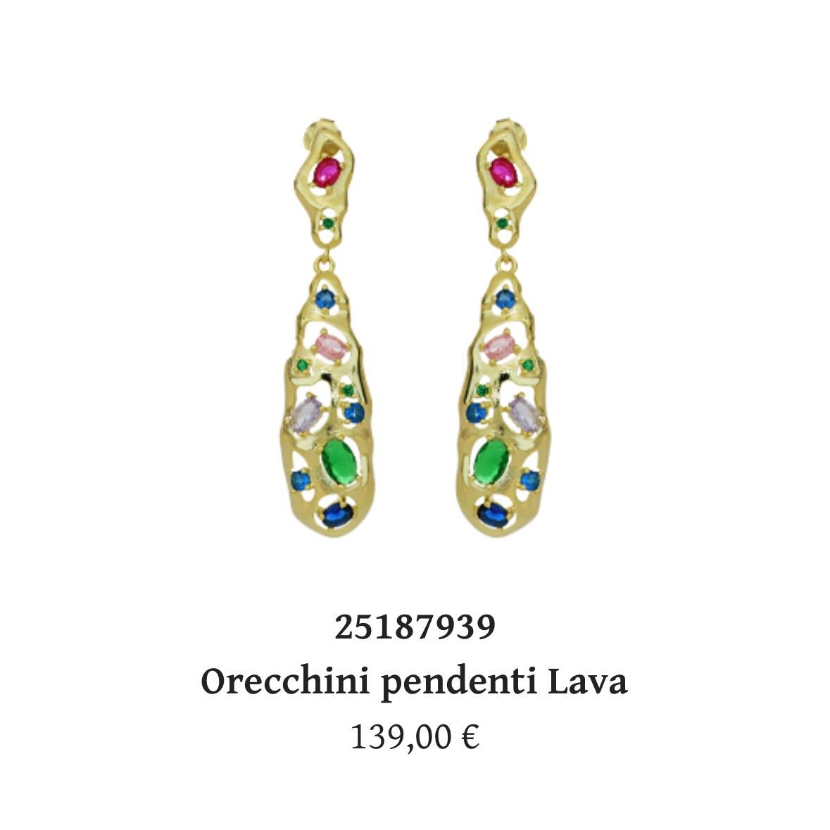Orecchini pendenti Lava in argento bagnato oro e zirconi colorati-Cuori Milano