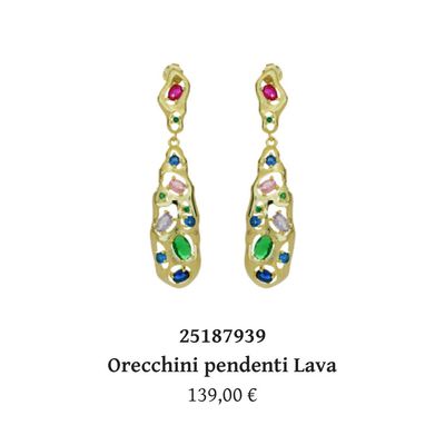 Orecchini pendenti Lava in argento bagnato oro e zirconi colorati-Cuori Milano