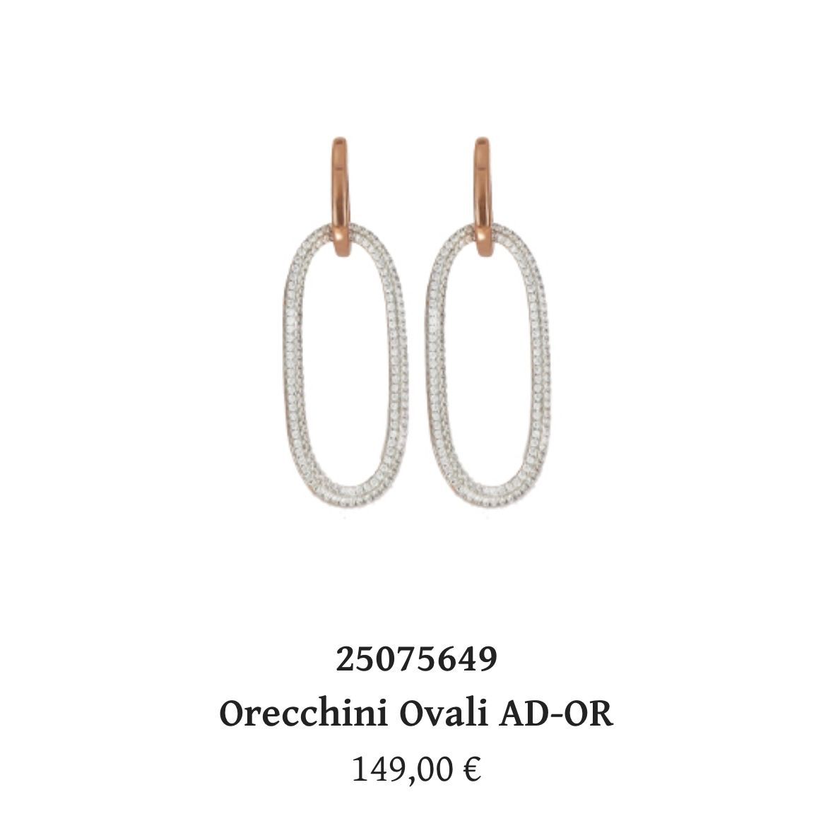 Orecchini Ovali AD_OR in argento rosè con zirconi-Cuori Milano