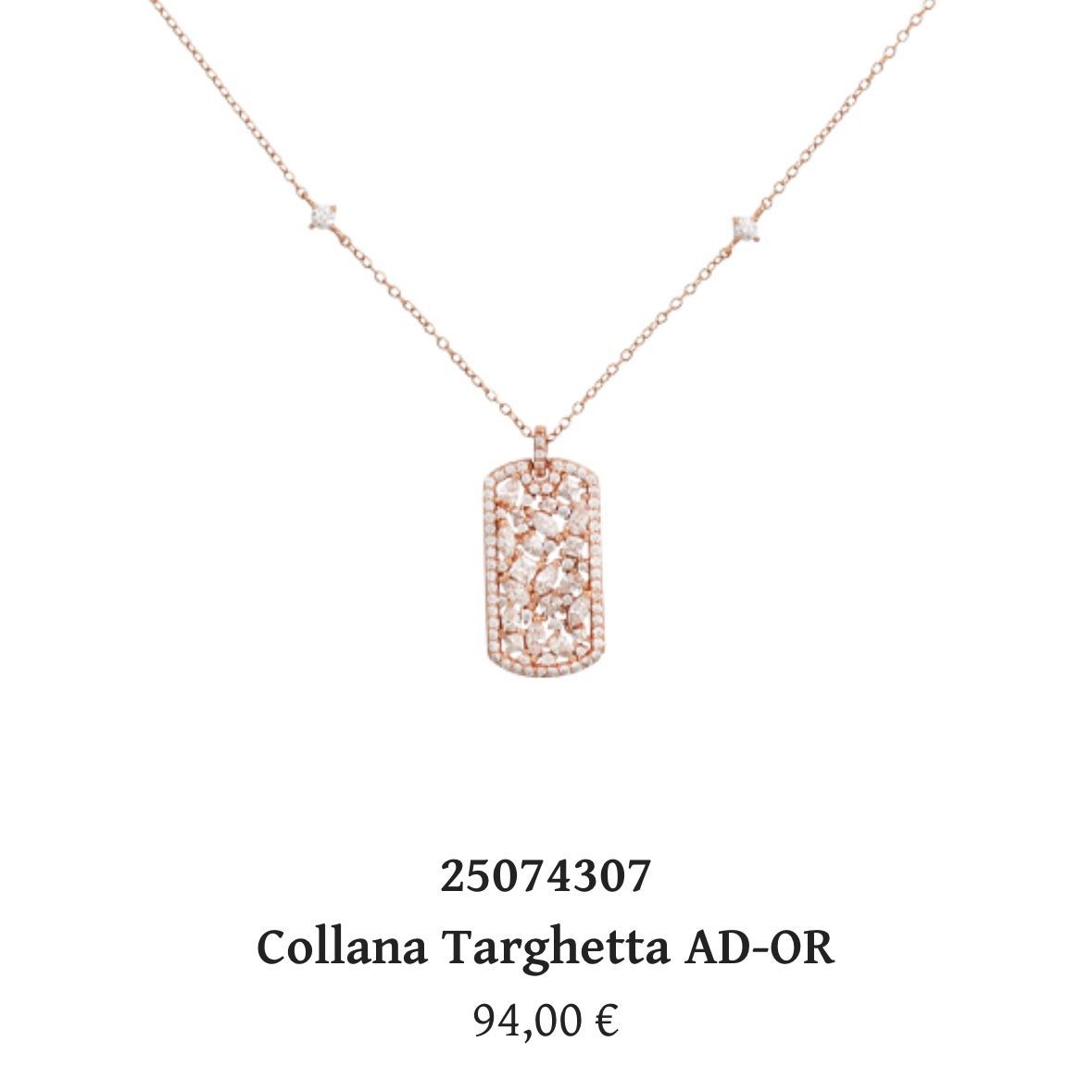 Collana targhetta AD-OR in argento rosa e zirconi-Cuori Milano