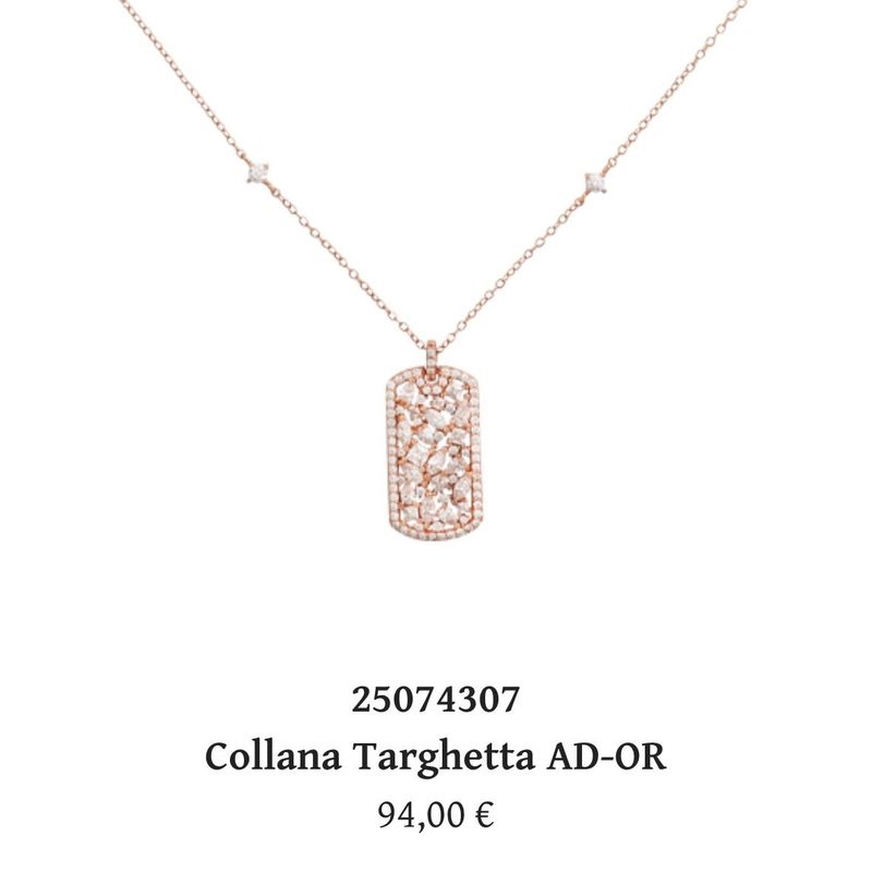 Collana targhetta AD-OR in argento rosa e zirconi-Cuori Milano
