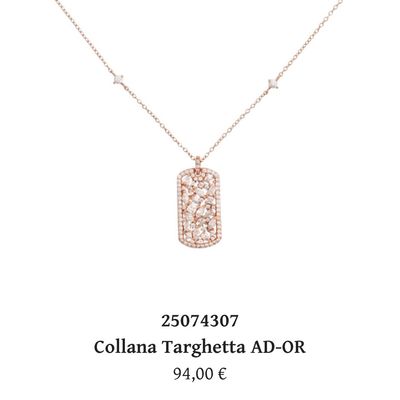 Collana targhetta AD-OR in argento rosa e zirconi-Cuori Milano