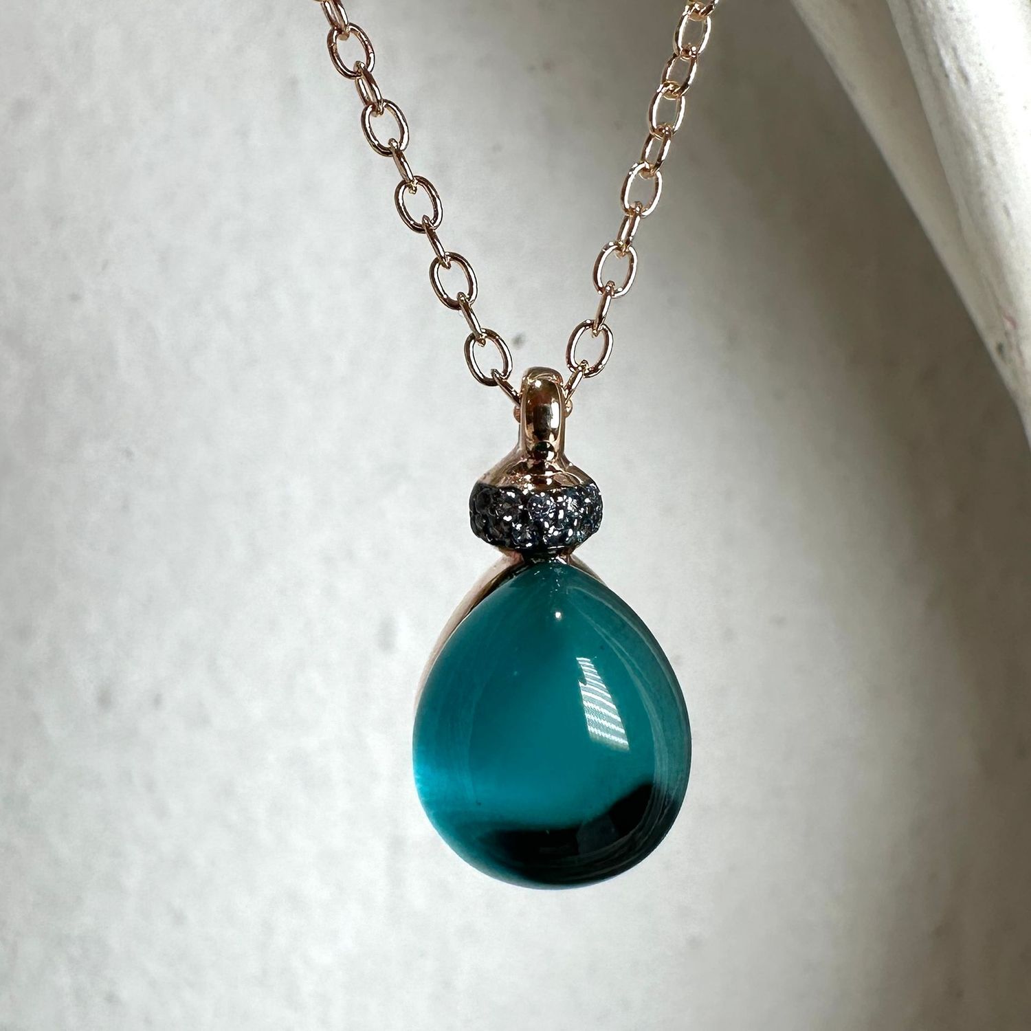 Collana girocollo in argento rosè e quarzo idrotermale tinta ottanio -Lucos