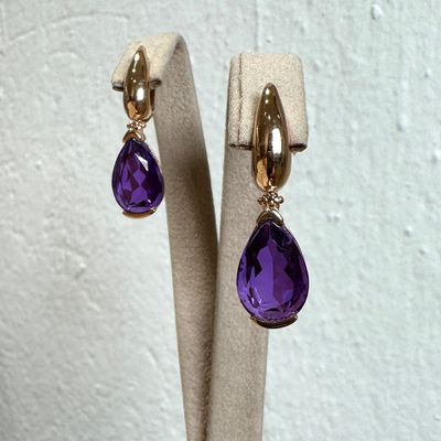 Orecchino in argento rosa con quarzo idrotermale viola a forma di goccia-Lucos Preziosi