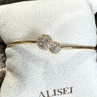 Bracciale filo rigido in argento dorato con tondi con pavè zirconi-Alisei