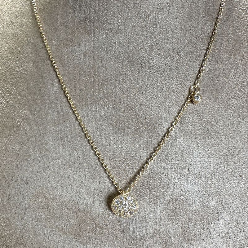 Collana in argento dorato con centrale tondo con pavè zirconi,cm 45-Alisei